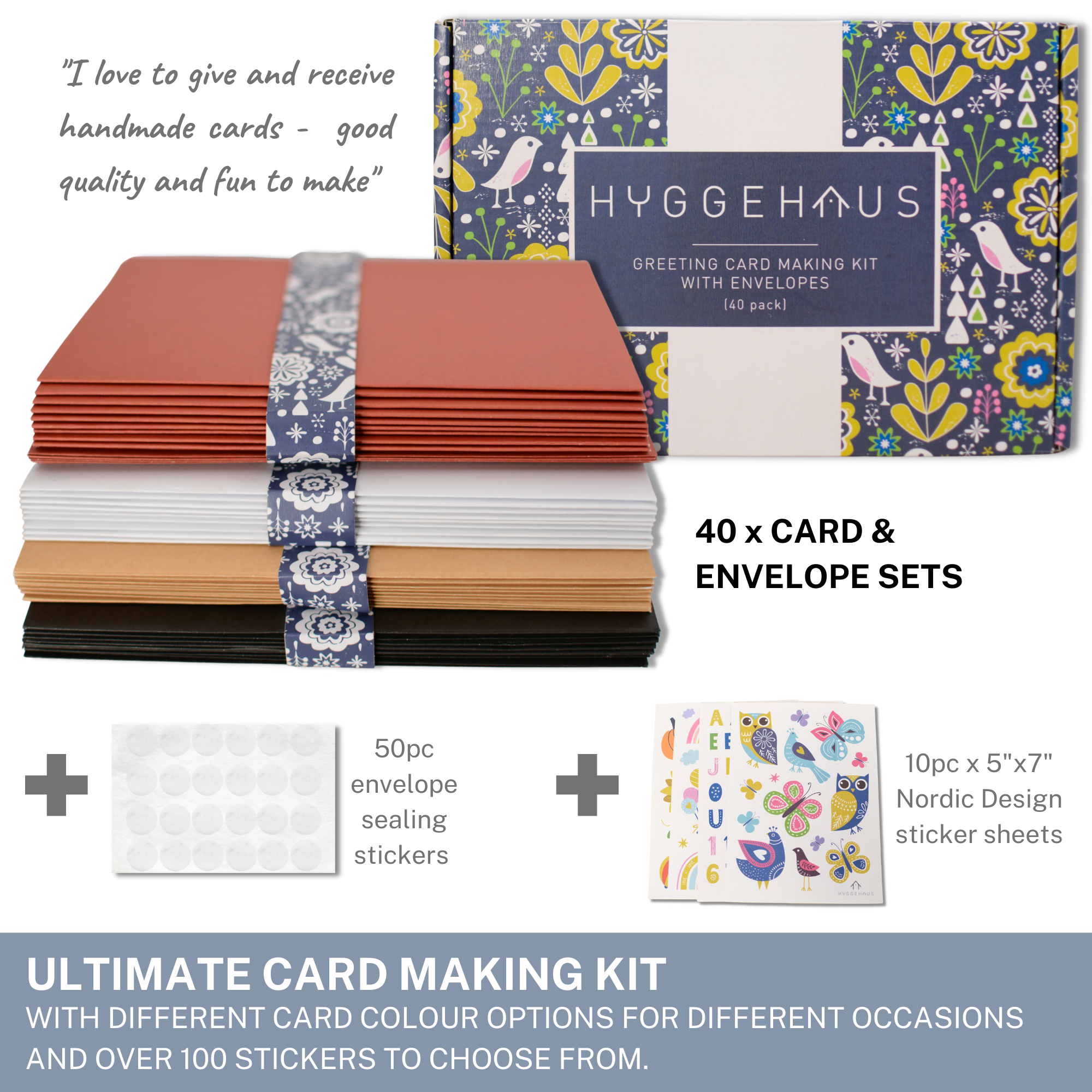 5X7 Blank Card and Envelope Greeting Card Set DIY 300GSM (40 Pack -White, Black, Red, Kraft)