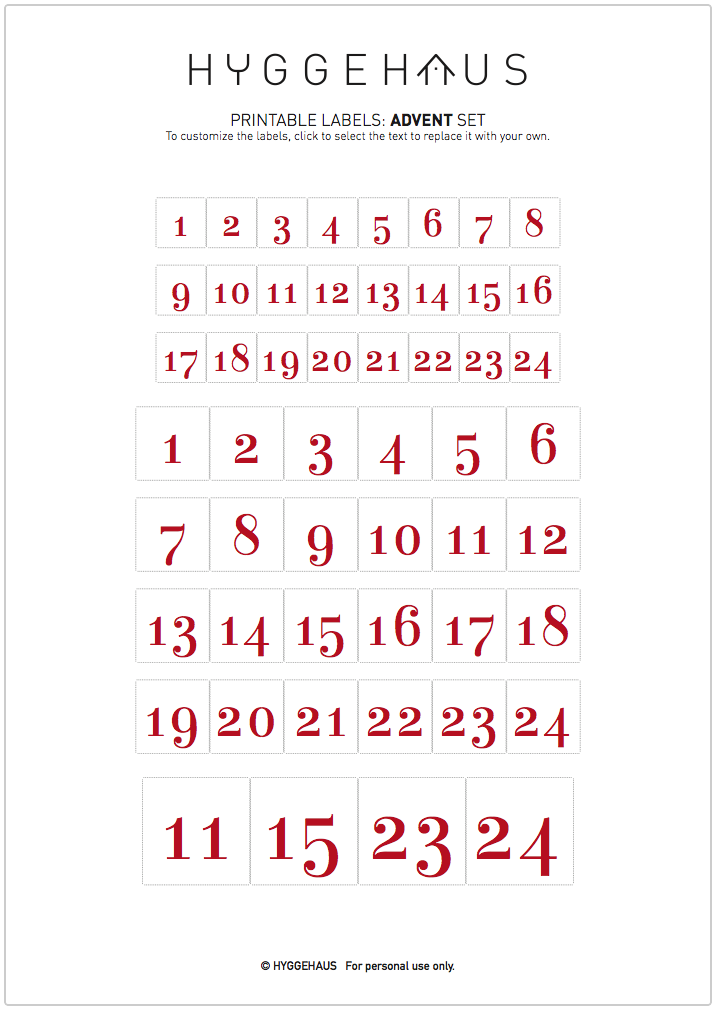 Clear Sticker Paper Template for DIY Advent Calendar (RED Colour)