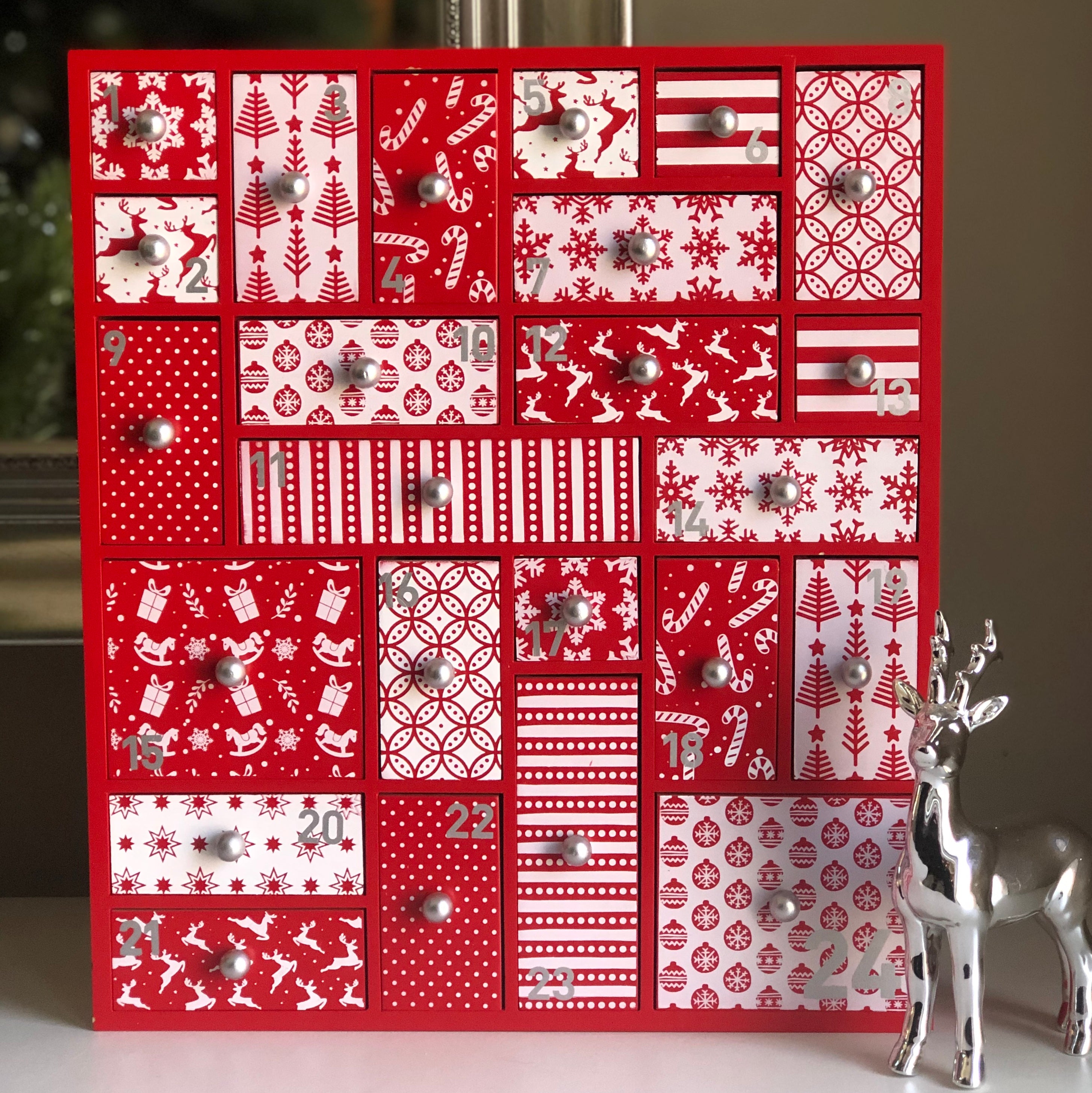 Nordic Red and White Advent Calendar for Christmas - Ships 31st October